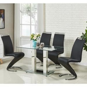 Jet Small Glass Dining Table In Clear And 4 Summer Black Chairs - UK