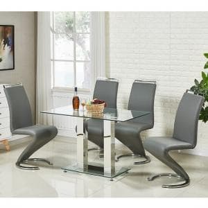 Jet Small Glass Dining Table In Clear And 4 Summer Grey Chairs - UK