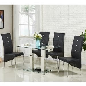 Jet Small Clear Glass Dining Table With 4 Vesta Black Chairs - UK