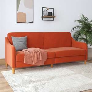 Jevic Linen Fabric Sprung Sofa Bed In Orange
