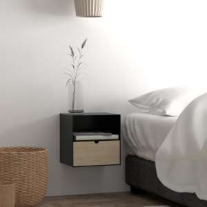 Jicama Wall Hung Metal Bedside Cabinet In Black And Bamboo - UK