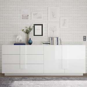 Jining High Gloss Sideboard With 2 Doors 3 Drawers In White