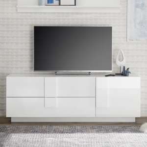 Jining High Gloss TV Stand With 1 Door 2 Drawers In White