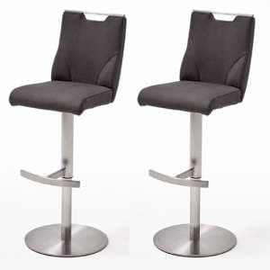 Jiulia Anthracite Bar Stool With Stainless Steel Base In Pair