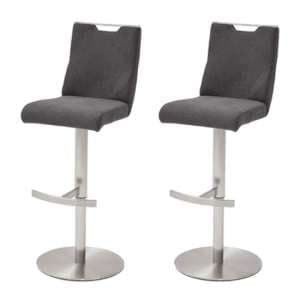 Jiulia Anthracite Fabric Bar Stool With Steel Base In Pair