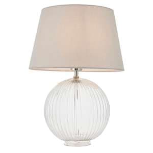 Jixi Grey Cotton Shade Table Lamp With Clear Ribbed Base - UK