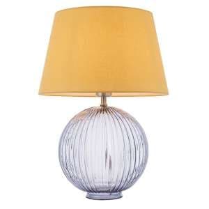 Jixi Yellow Cotton Shade Table Lamp With Grey Ribbed Base - UK