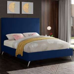 Jonesboro Plush Velvet Upholstered Double Bed In Blue - UK