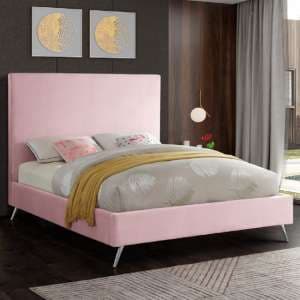 Jonesboro Plush Velvet Upholstered Double Bed In Pink - UK