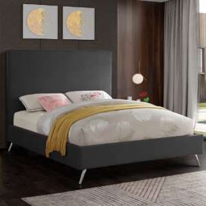 Jonesboro Plush Velvet Upholstered Double Bed In Steel - UK