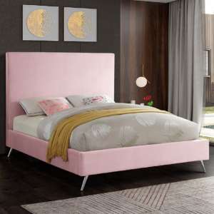 Jonesboro Plush Velvet Upholstered Small Double Bed In Pink