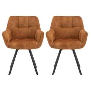 Jordan Rust Fabric Dining Chairs With Metal Frame In Pair - UK