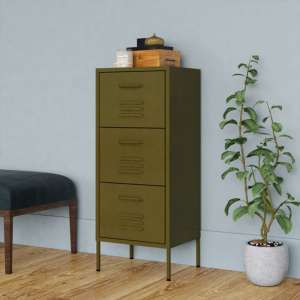 Jordan Steel Storage Cabinet With 3 Drawers In Olive Green