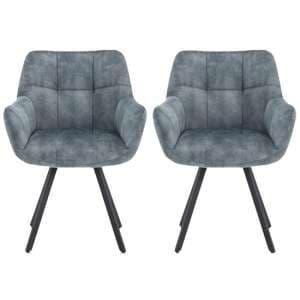 Jordan Stone Blue Fabric Dining Chairs With Metal Frame In Pair - UK
