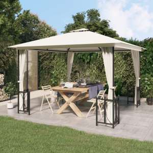 Josie 3m x 3m Gazebo With Sidewalls And Double Roofs In Cream - UK