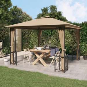Josie 3m x 3m Gazebo With Sidewalls And Double Roofs In Taupe - UK
