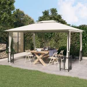 Josie 3m x 4m Gazebo With Sidewalls And Double Roofs In Cream - UK