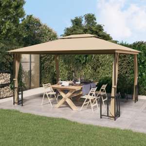 Josie 3m x 4m Gazebo With Sidewalls And Double Roofs In Taupe - UK