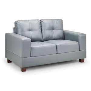 Juan Faux Leather 2 Seater Sofa In Grey With Wooden Legs