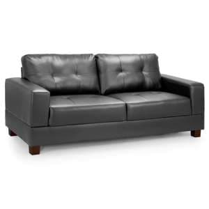 Juan Faux Leather 3 Seater Sofa In Black With Wooden Legs