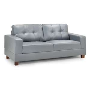 Juan Faux Leather 3 Seater Sofa In Grey With Wooden Legs