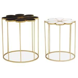 Judie Black And White Petal Set Of 2 Side Tables With Gold Base - UK