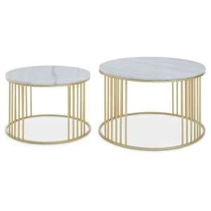 Judie Marble Top Set Of 2 Side Tables With Gold Metal Base - UK