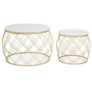 Judie Marble Top Set Of 2 Side Tables With Gold Metal Frame - UK