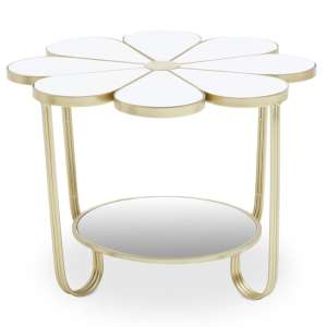 Judie White Petal Shape Side Table With Gold Frame - UK