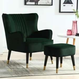 Juke Velvet Accent Chair With Footstool In Green