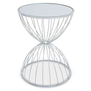 Julie Round White Glass Top Side Table With Silver Metal Frame - UK