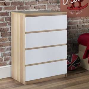 Jadiel Chest Of Drawers In Oak And White Gloss With 4 Drawers