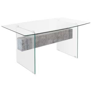 Jessie Glass Dining Table In Clear With Concrete Style Shelf - UK