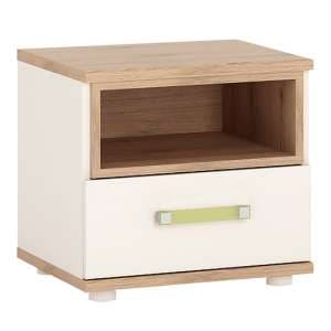 Kaas Wooden Bedside Cabinet In White High Gloss And Oak - UK