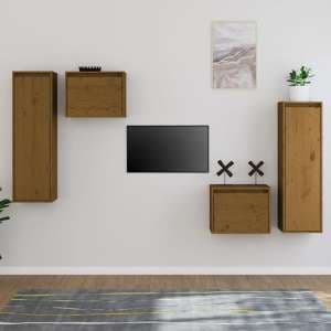 Kacela Solid Pinewood Entertainment Unit In Honey Brown