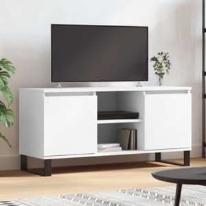 Kacia Wooden TV Stand With 2 Doors In White - UK