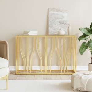 Kacy Clear Glass Console Table With Gold Frame - UK