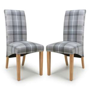 Kaduna Scroll Back Check Grey Fabric Dining Chairs In Pair - UK