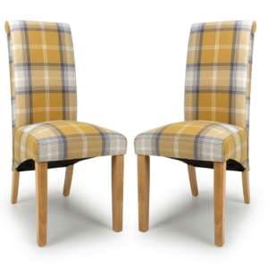 Kaduna Scroll Back Check Yellow Fabric Dining Chairs In Pair - UK