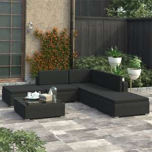Kaira Rattan 6 Piece Garden Lounge Set With Cushions In Black - UK