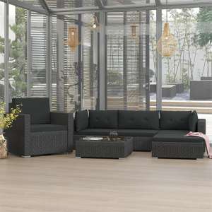 Kairu Rattan 6 Piece Garden Lounge Set With Cushions In Black - UK