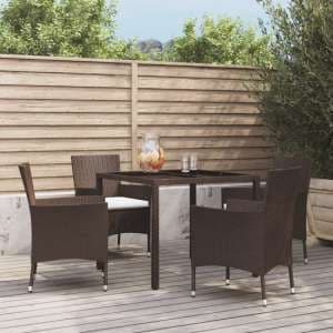 Kaius Rattan 5 Piece Garden Dining Set With Cushions In Brown - UK