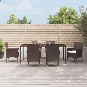 Kaius Rattan 7 Piece Garden Dining Set With Cushions In Brown - UK
