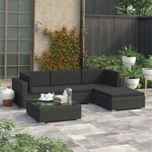 Kaleo Rattan 5 Piece Garden Lounge Set With Cushions In Black - UK
