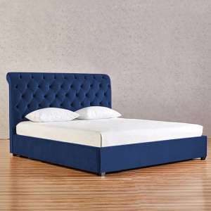 Kalispell Plush Velvet King Size Bed In Blue - UK