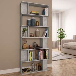 Kalle Wooden Bookcase And Room Divider In Concrete Effect