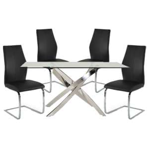 Kamal Clear Glass Dining Table With 4 Bernie Black Chairs