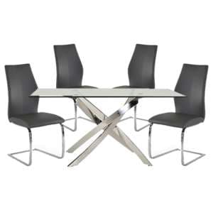 Kamal Clear Glass Dining Table With 4 Bernie Grey Chairs