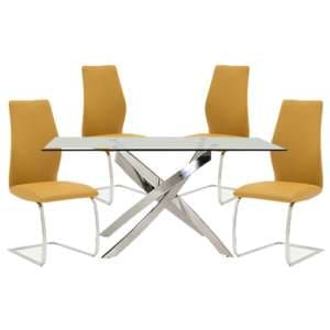 Kamal Clear Glass Dining Table With 4 Bernie Pumpkin Chairs
