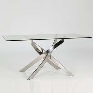 Kamal Clear Glass Dining Table With Stainless Steel Base